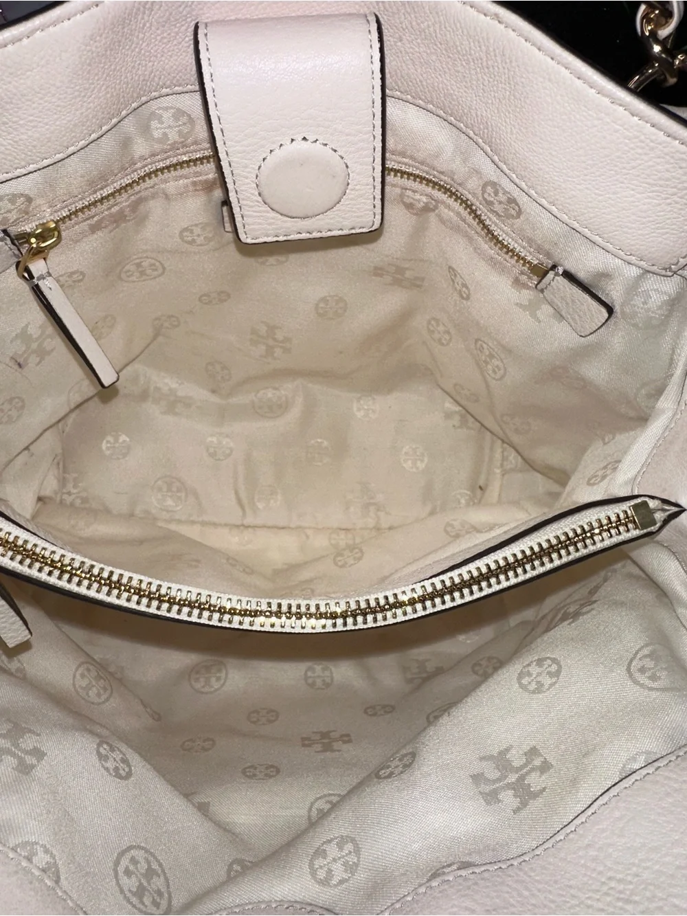 Tory Burch Harper Leather Satchel Ivory Cream Crossbody Bag